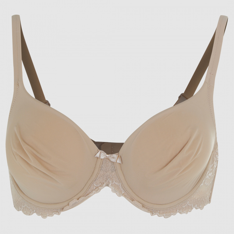 Molded Bra with Lace Detail and Bow Applique