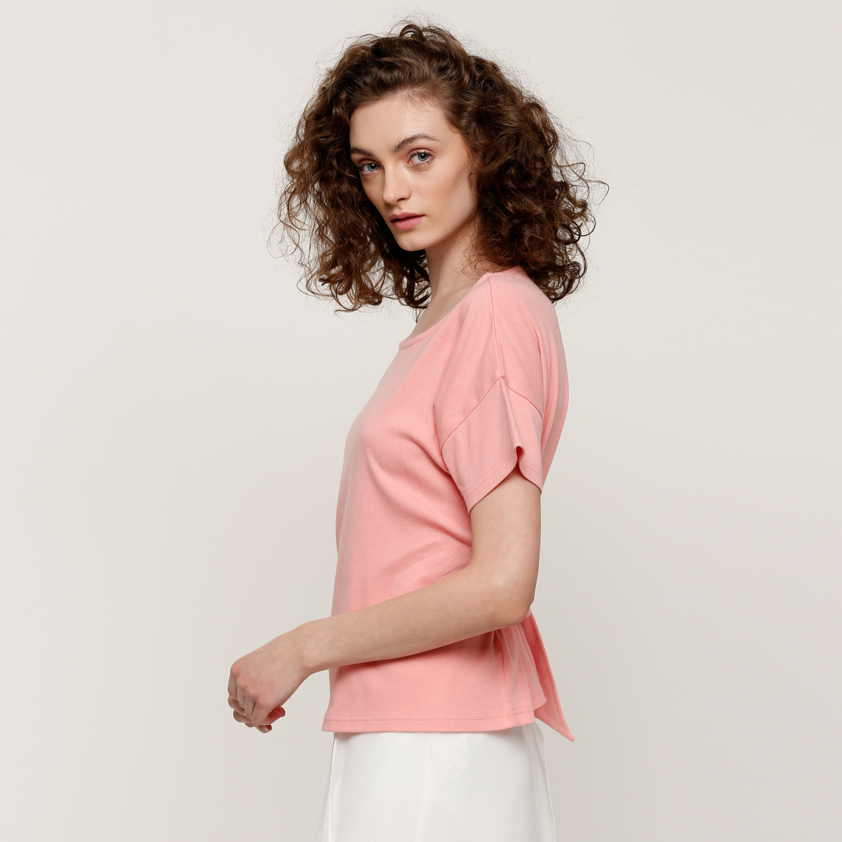 Shop Round Neck Top with Short Sleeves and Tie-Up Detail Online ...